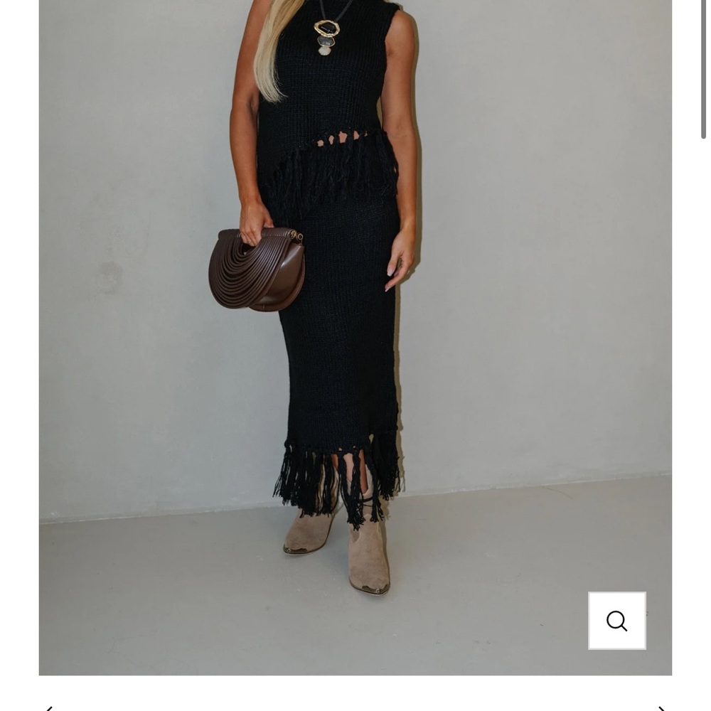 Black Fringe Knit Set